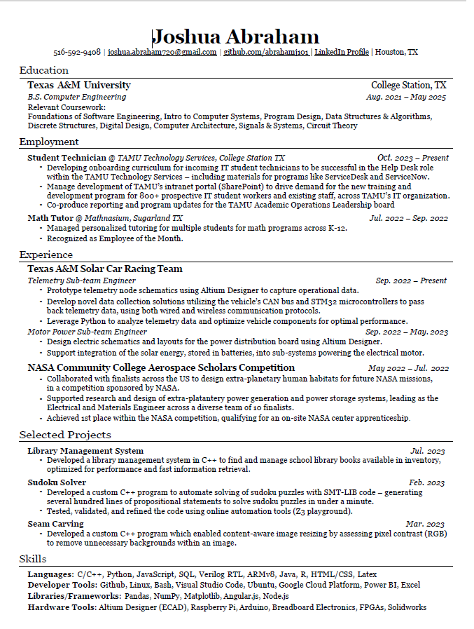 Joshua Abraham's Resume
